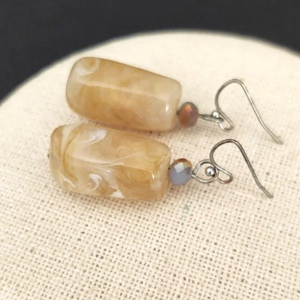 Chunky faux beige stone and crystal earrings